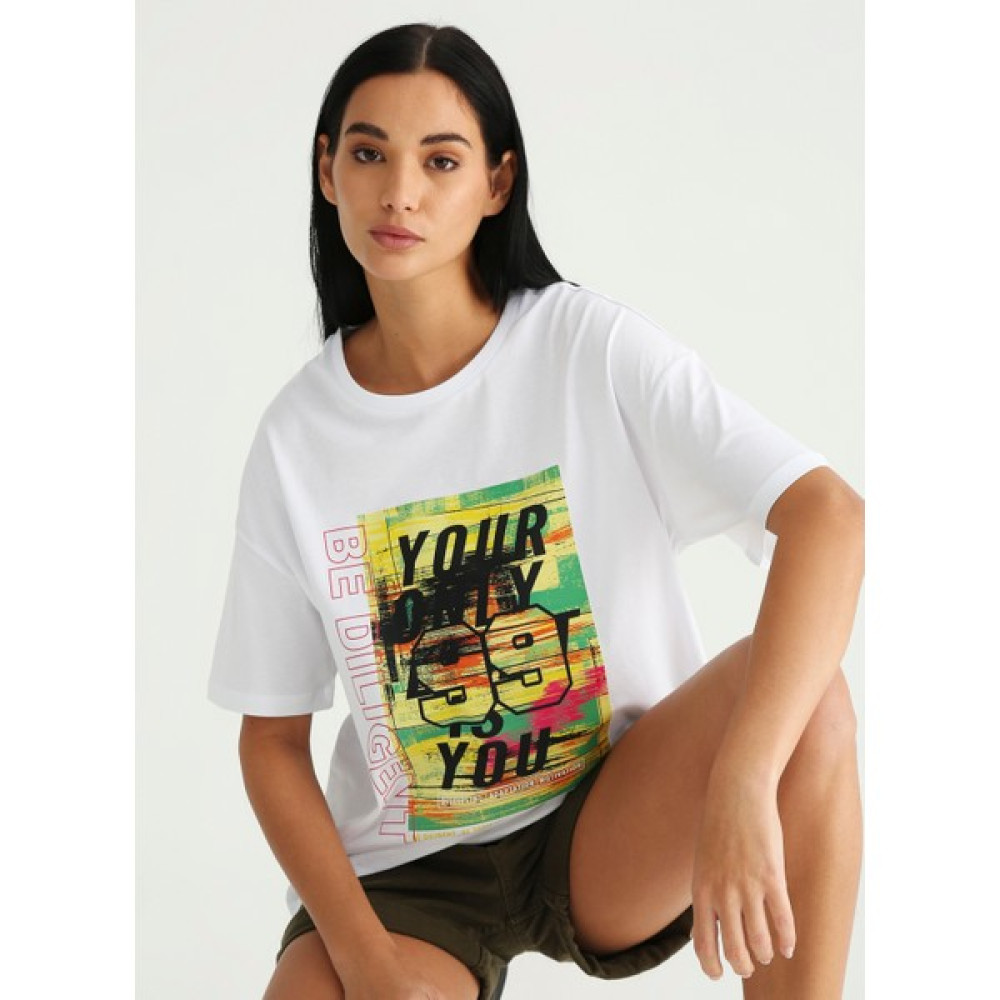 Fabrika Sports Fabrika Sports Bisiklet Yaka Baskılı Beyaz Kadın T-Shirt S-Sumere10 Bayan T-shirt Fiyatı