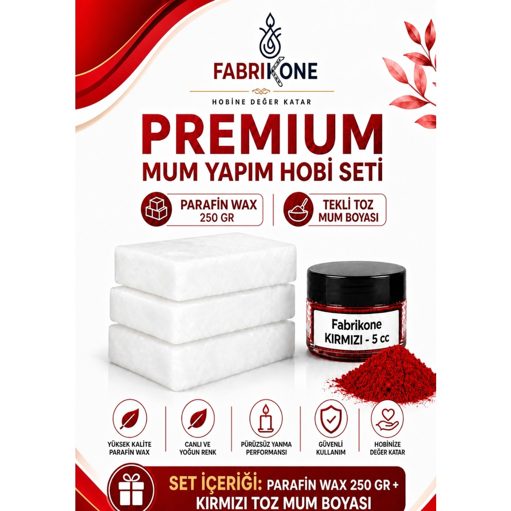 Fabrikone Premium Mum Yapım Hobi Seti - Parafin Wax 250 gr - Tekli Toz Mum Boyası - Kırmızı BKFABPW2501K - Şeffaf - 2'li Set Diğer Fiyatı