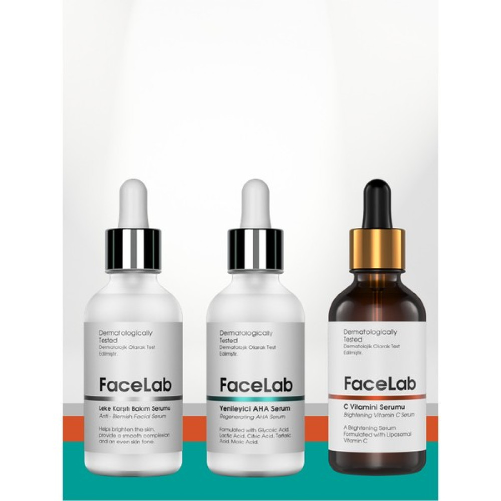 Facelab 3'lü Cilt Bakım Seti - Yenileyici Aha Peeling Serum + C Vitamini Serum + Leke Karşıtı Serum Cilt ve Yüz Bakımı Fiyatı