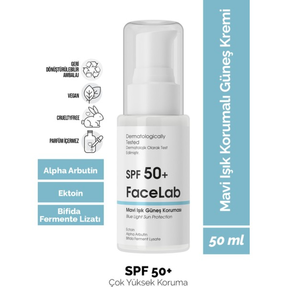 Facelab Alpha Arbutin Içerikli Spf 50+ Mavi Işık Güneş Koruması - Blue Light Sun Protection 50 ml Güneş Kremleri ve Losyonları Fiyatı