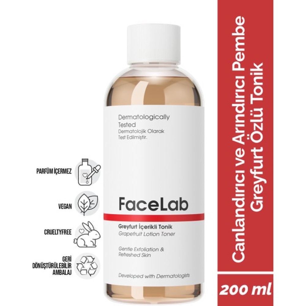 Facelab Canlandırıcı ve Arındırıcı Pembe Greyfurt Özlü Tonik - Grapefruit Lotion Toner 200 ml Cilt Temizleme ve Peeling Fiyatı