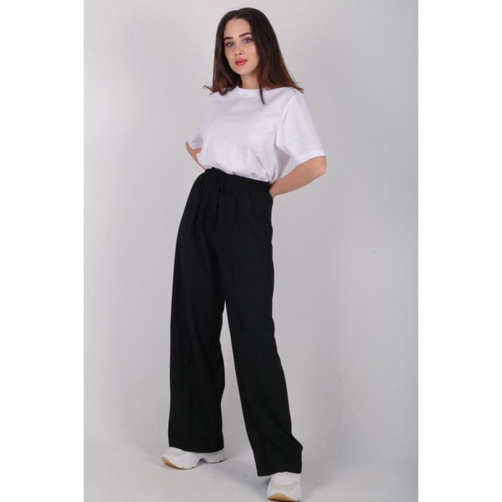 Facette Kadın Siyah Beli Lastikli Bol Paça Pantolon Kadın Pantolon Fiyatı