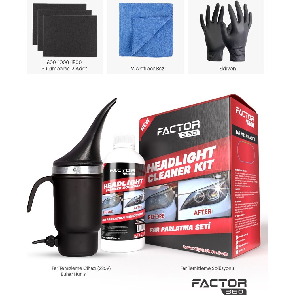 Factor 360 Far Temizleme ve Parlatma Seti (Headlıght Cleaner Kıt) Oto Çizik Giderici Fiyatı