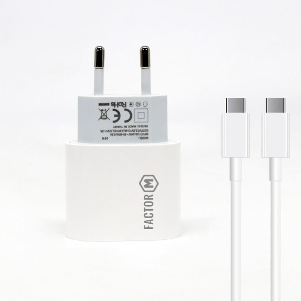 Factor-M Factor M PD20W Quick Charger 20W­ Type-C To Type-C 2m Kablolu Şarj Set Beyaz Oto Boyaları Fiyatı