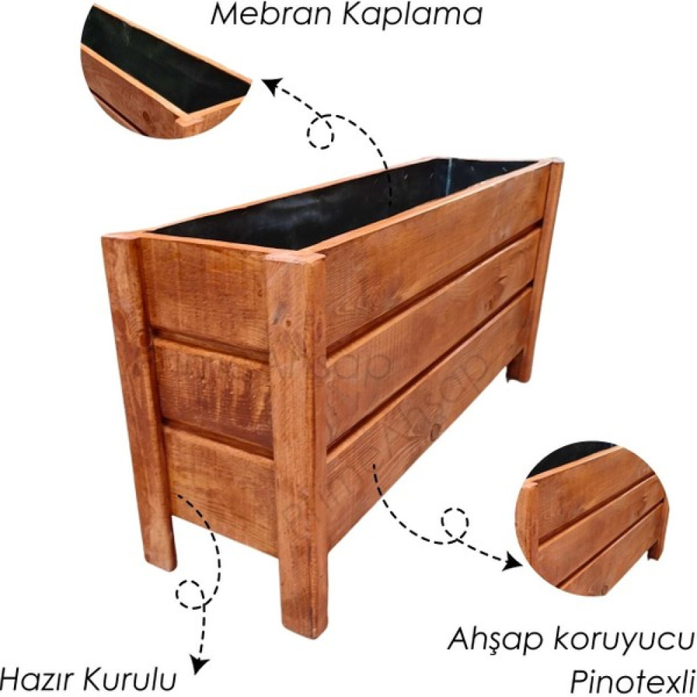 Faev Ahşap Saksı Dış Mekan Çiçeklik Dekoratif Büyük Boy Saksı Hazır Kurulu 100 cm x 30 cm Yükseklik 50 cm Saksı ve Aksesuarları Fiyatı
