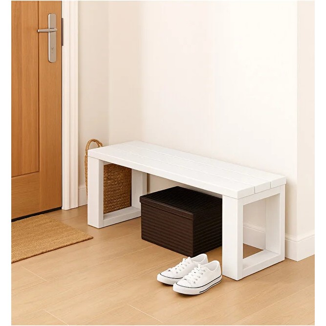 Faev El Yapımı Ahşap Bank 80X30X43 cm – Masif Ahşap Oturma Bankı, Dekoratif Dış & Iç Mekan Kullanımı Beyaz Diğer Fiyatı
