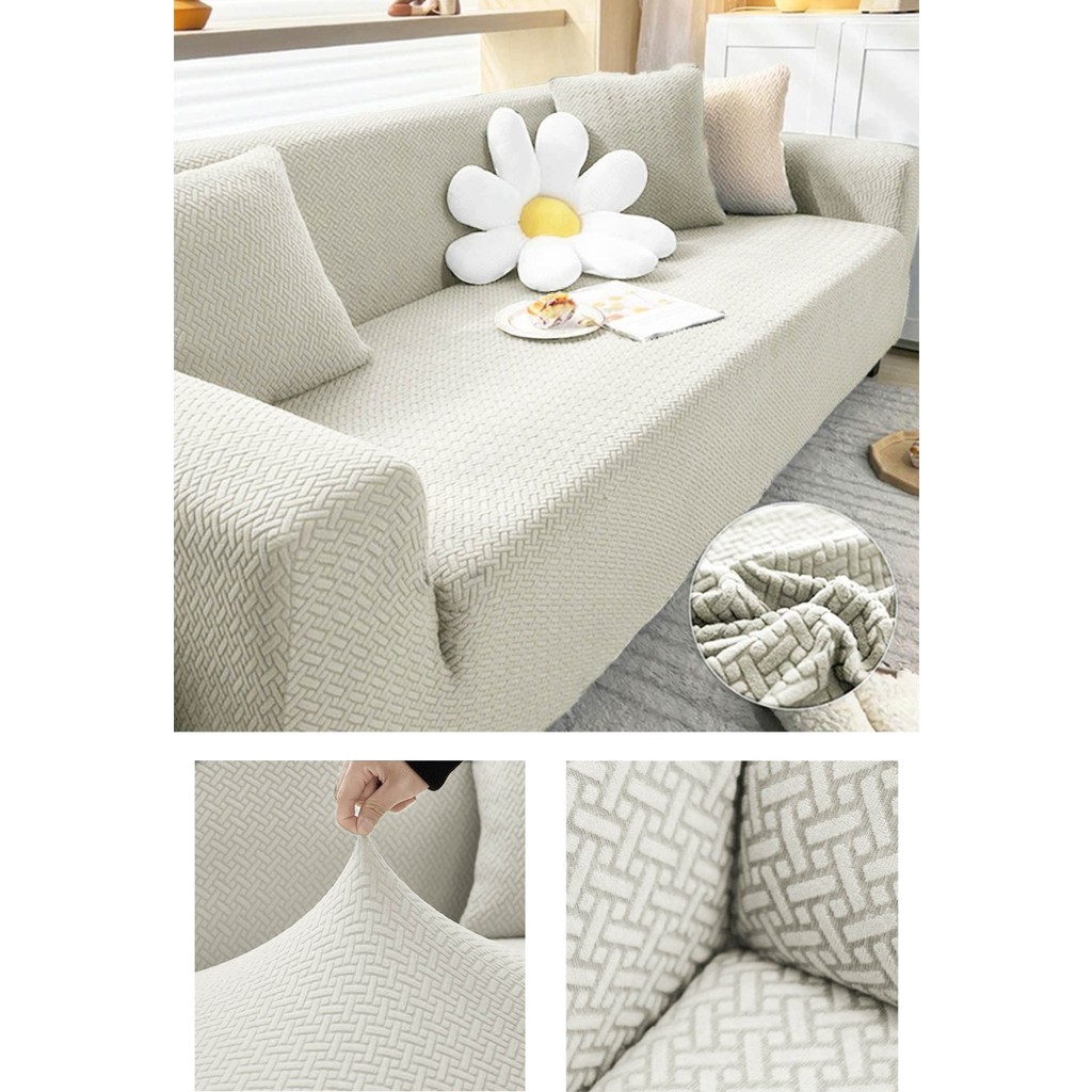 Faiend Jakarlı Likrali esnek 3 kişilik koltuk kılıfı streç lastikli çekyat kanepe örtüsü Tuğla desen Krem - 180 x 230 cm SSD / Solid State Drive Fiyatı