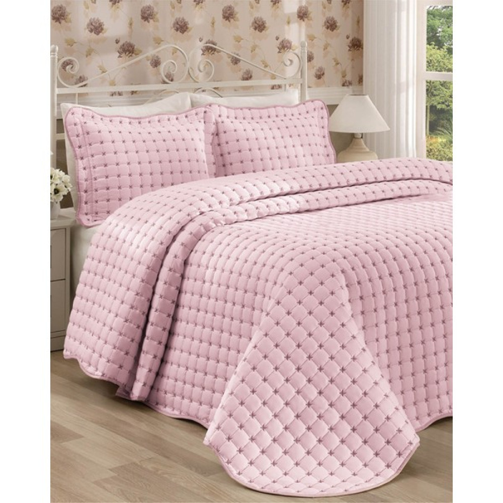 Faiend Kaliteli Kapitone Yatak Örtüsü Seti Çift Kişilik - 250 x 260 cm - Pembe Yatak Örtüsü Fiyatı