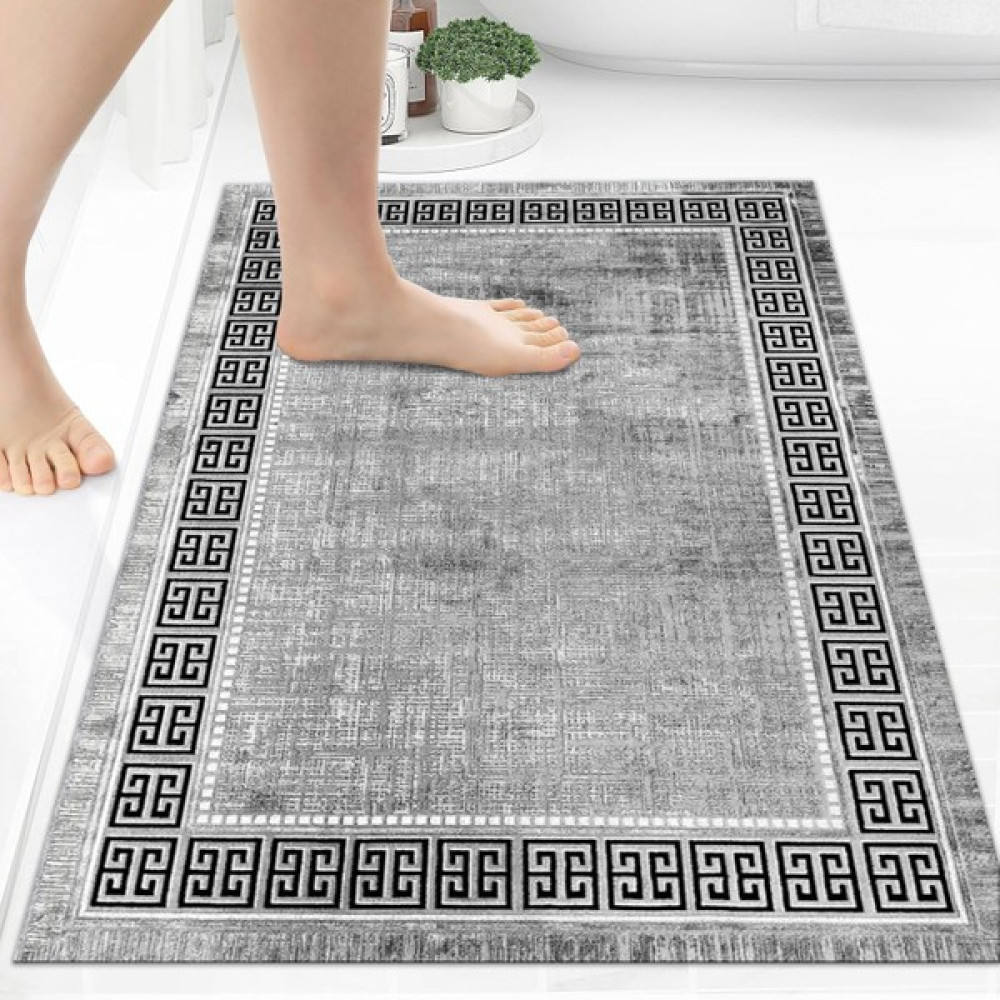 Faiend Yıkanabilir Dijital Baskılı Banyo Paspası Kaymaz Taban Klozet Önü Paspası - Gri - Beyaz Klozet Takımı Fiyatı