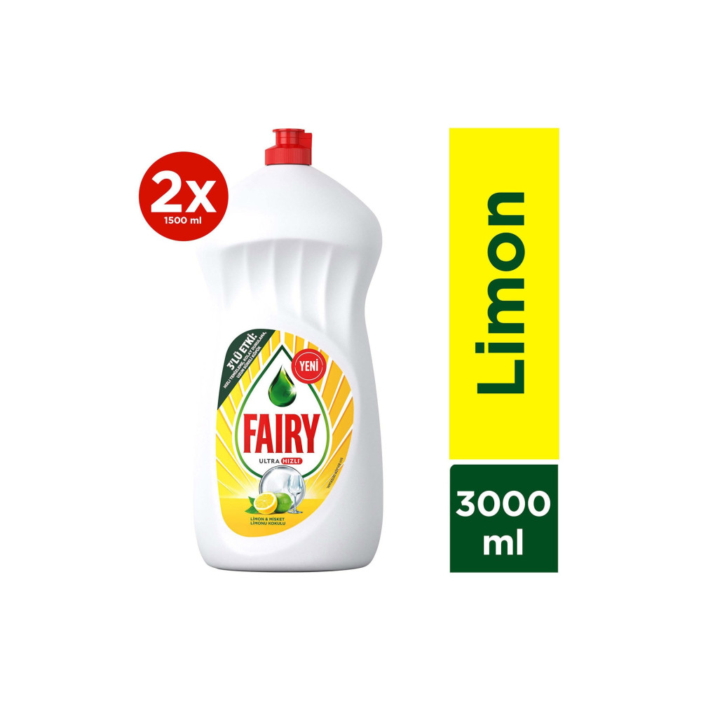 Fairy 3000 ml Ultra Hızlı 3lü Etki Sıvı Bulaşık Deterjanı Limon ve Misket Limonu Kokulu 1500ml x2 Bulaşık Yıkama Fiyatı