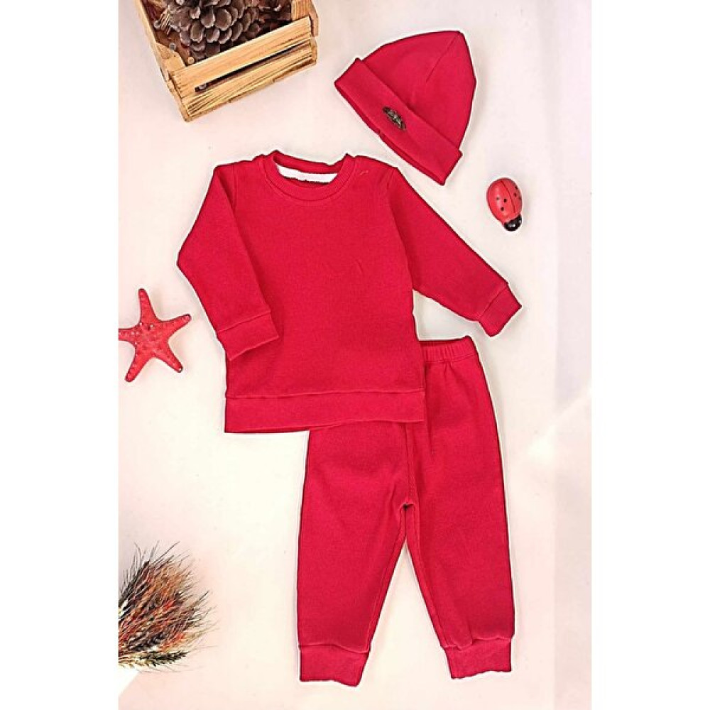 Falcomini Kids Şapkalıkırmızı Fitilli Kumaş Sweat Takım 9/24 Ay Bebek Giysi Takım Fiyatı