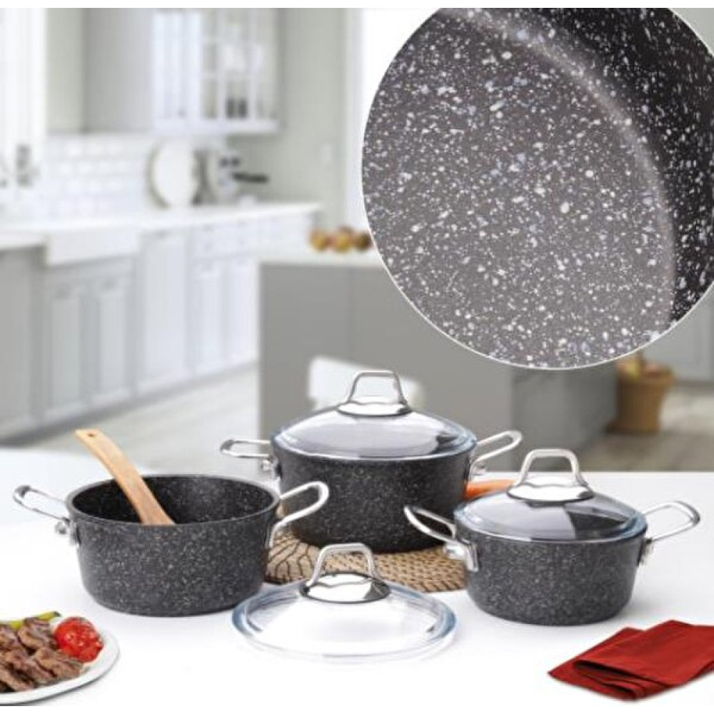 Falez Black Line Döküm Granit 6 Parça Midi Siyah Tencere Seti Flz-Blckln6Prmd Tencereler Fiyatı