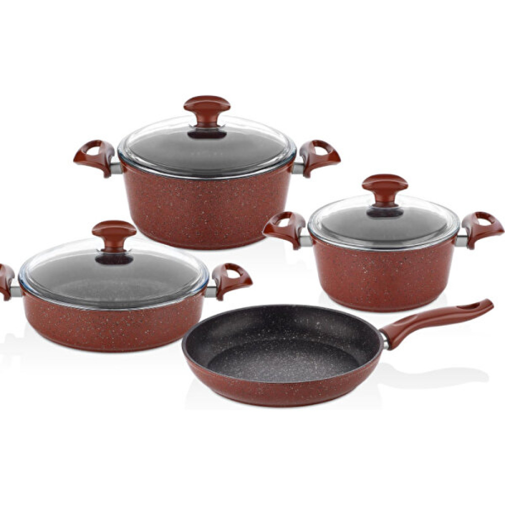 Falez Çınar 7 Parça Granit Set - Kırmızı - 24 cm Tencere / Tava Setleri Fiyatı