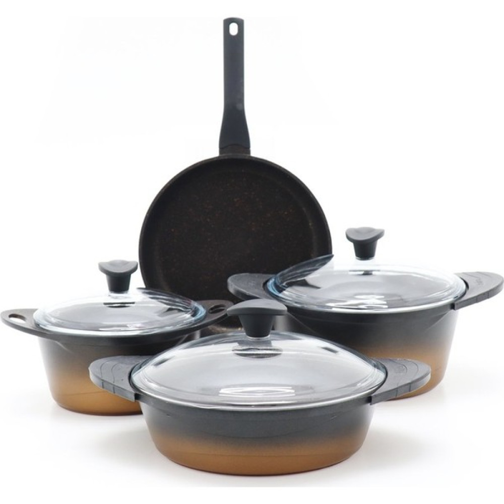 Falez DOA-3015 7 Parça Granit Tencere Seti Siyah Bakır - 24 cm Tencere / Tava Setleri Fiyatı