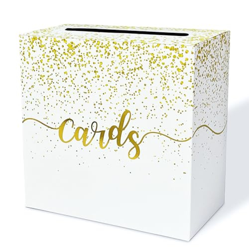 FALIZIFU Gold Card Box for Party Gift Card Box Holder Envelope Box for Wedding Birthday Baby Shower Retirement Gold Foil Card Box