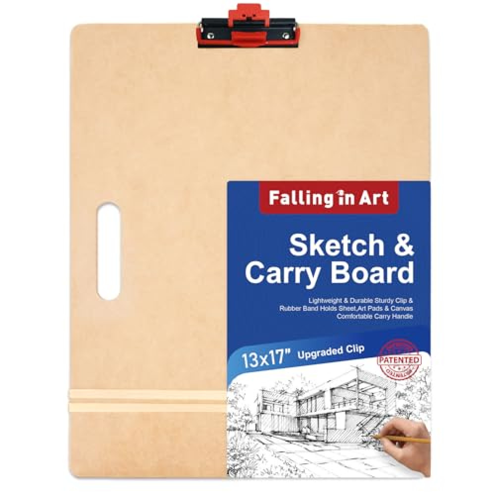Falling in Art 13x17 Drawing Boards, Portable Sketch Board with Adjustable Upgraded Clip and Side Handle, Art Clipboard for Studio and Classroom Drawing