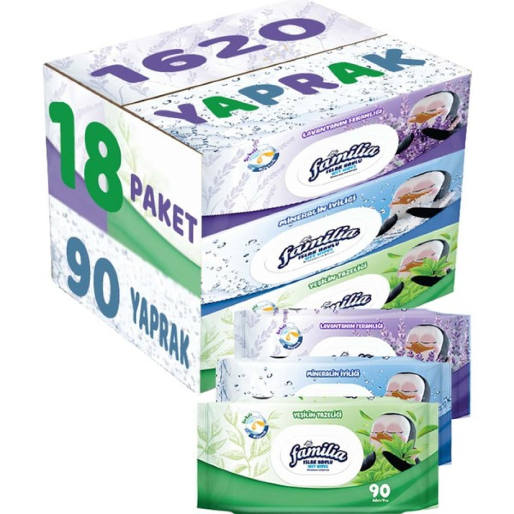 Familia Islak Havlu Mendil 90 Yaprak Karma 18 Li Set (Lavanta-Mineral-Yeşilin Tazeliği) 1620 Yaprak Oto Boyaları Fiyatı