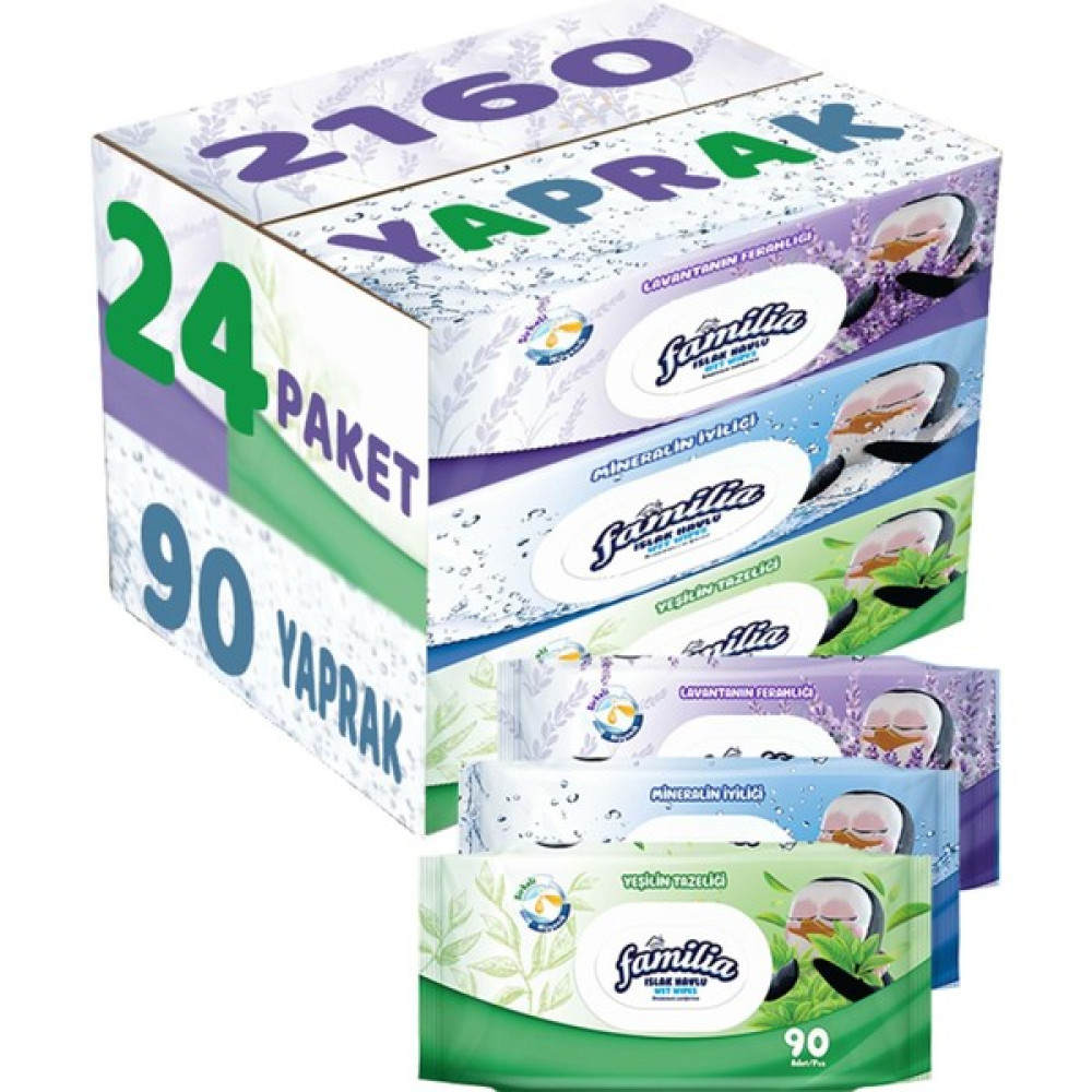 Familia Islak Havlu Mendil 90 Yaprak Karma 24 Lü Set (Lavanta-Mineral-Yeşilin Tazeliği) 2160 Yaprak Oto Boyaları Fiyatı
