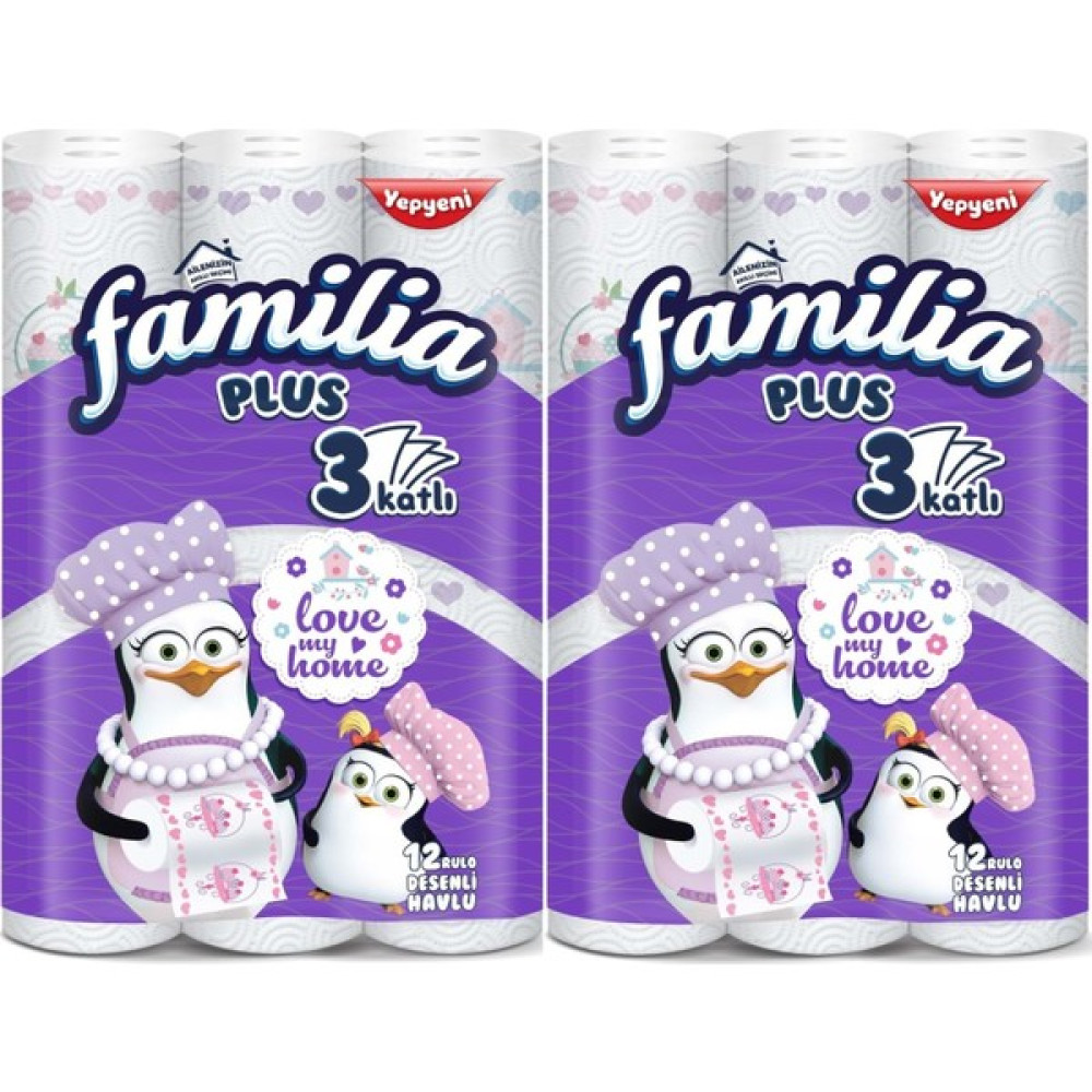 Familia Kağıt Havlu Plus Desenli 24 Lü Pk (3 Katlı) (2pk*12) Love My Home Kağıt Havlu Fiyatı