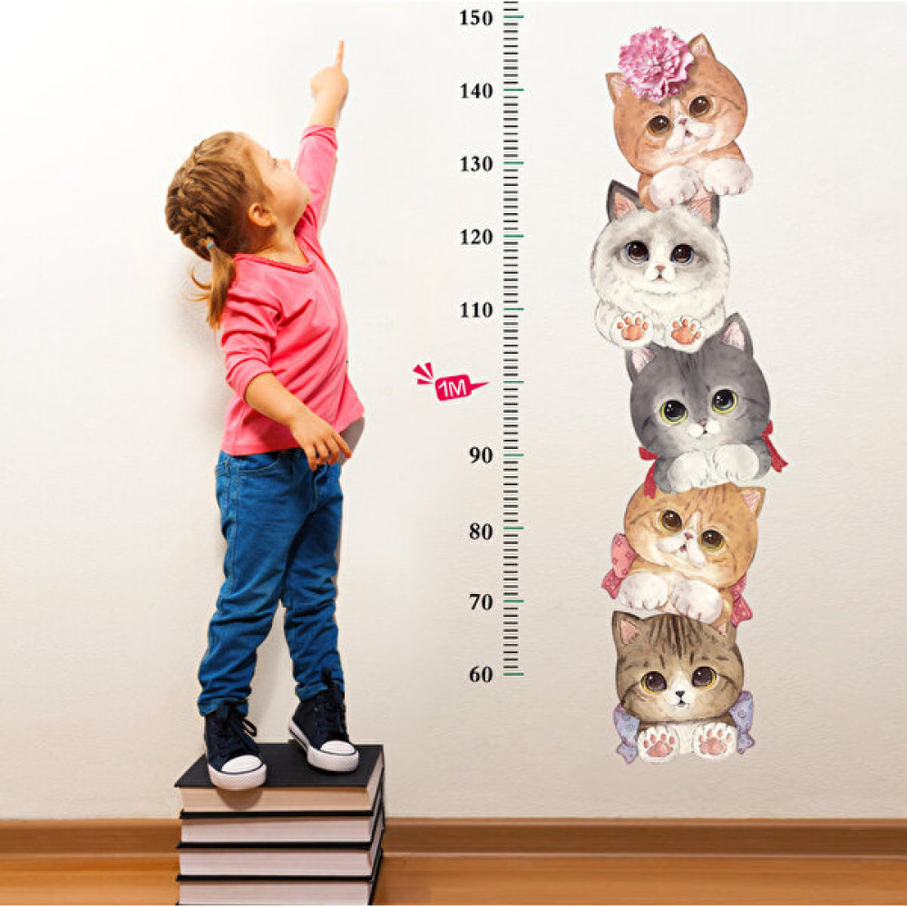 Family Co. Boy Ölçer Duvar Stickerı Zürafa, Maymun, Kedi, Aslan, Fil, Panda - 95 x 150 cm - Beyaz Sticker Fiyatı