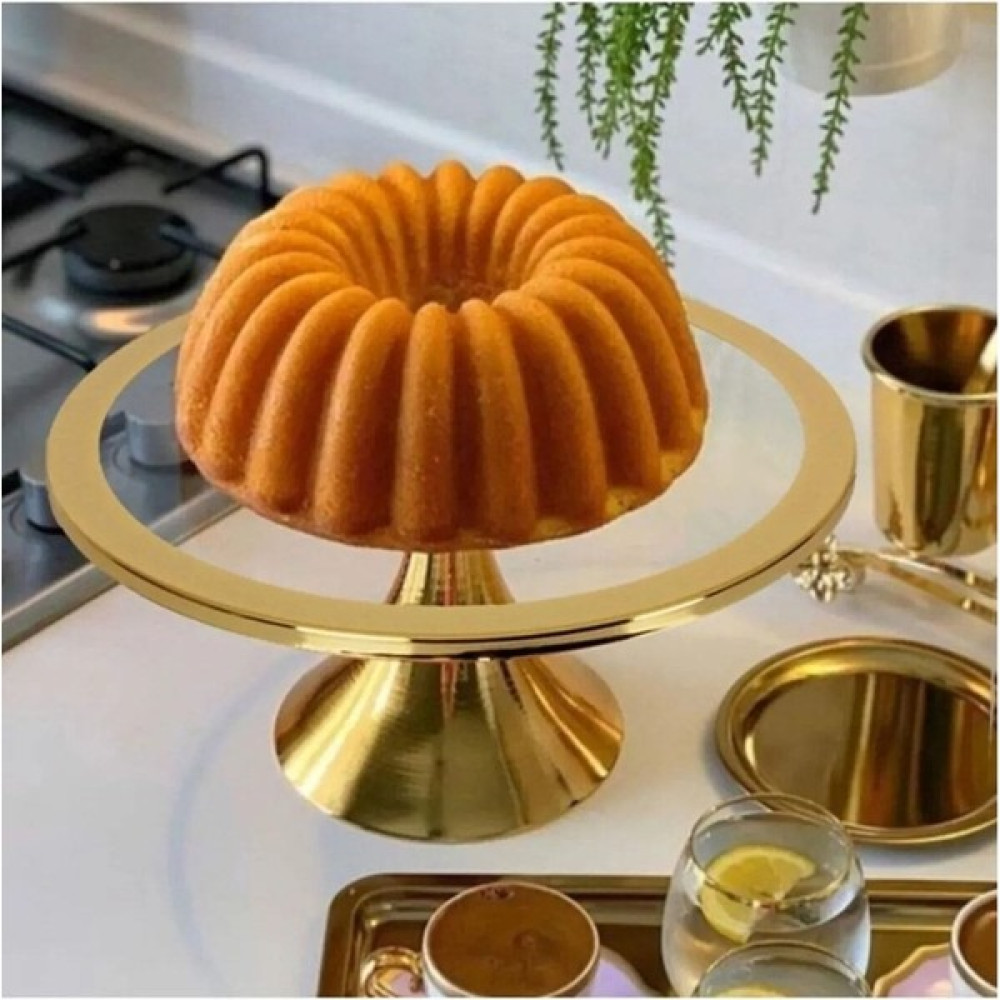 Family Kitchen Lüx Yuvarlak Kek,pasta,sunumluk Stand,ayaklı Sunumluk - Gold Renk FAMILY129 Servis Tepsisi Fiyatı