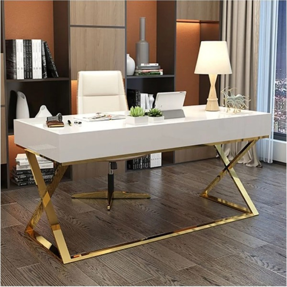 Familya Art Larnaca Çalışma Masası Çekmeceli Gold-Beyaz - 60-120-75 - Beyaz - Gold Çalışma Masası Fiyatı
