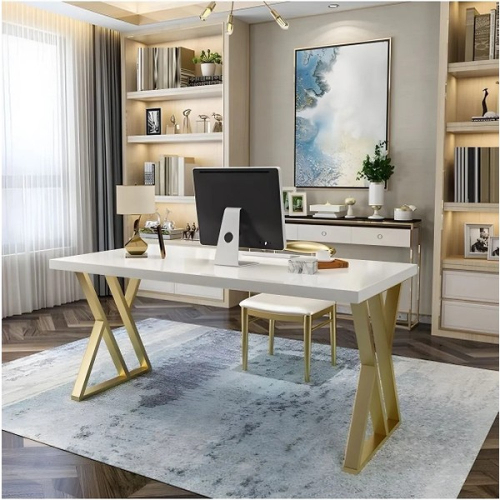 Familya Art Milsami Çalışma Masası Çekmeceli Gold-Beyaz - Genişlik 100cm " Derinlik 60cm " Yükseklik 75cm - Beyaz - Gold Çalışma Masası Fiyatı