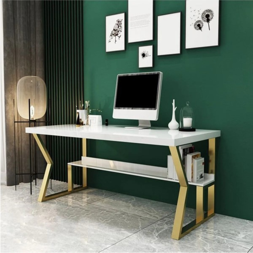 Familya Art Paok Çalışma Masası Çekmeceli Gold-Beyaz - 70-140-75 - Beyaz - Gold Çalışma Masası Fiyatı