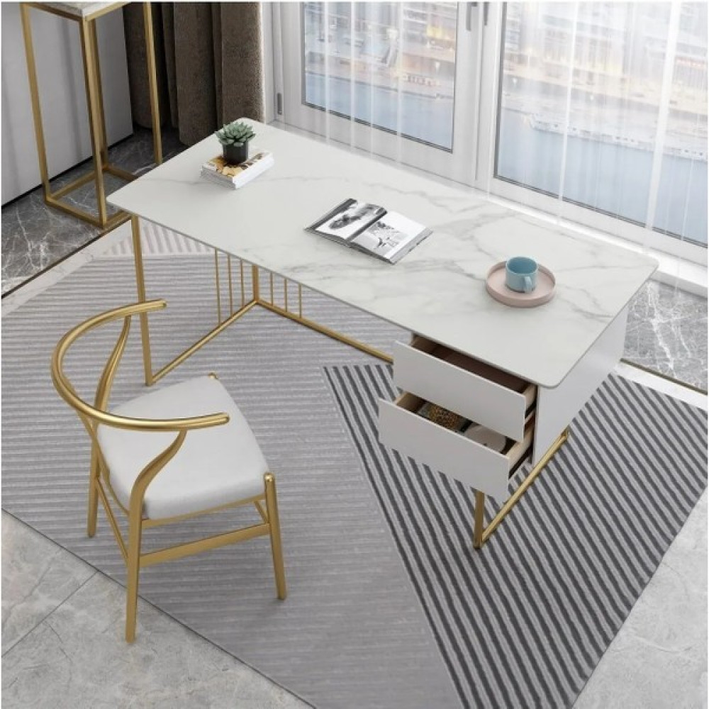 Familya Art Riga Çalışma Masası Çekmeceli Gold-Beyaz - Genişlik 120cm " Derinlik 60cm " Yükseklik 75cm - Beyaz - Gold Çalışma Masası Fiyatı