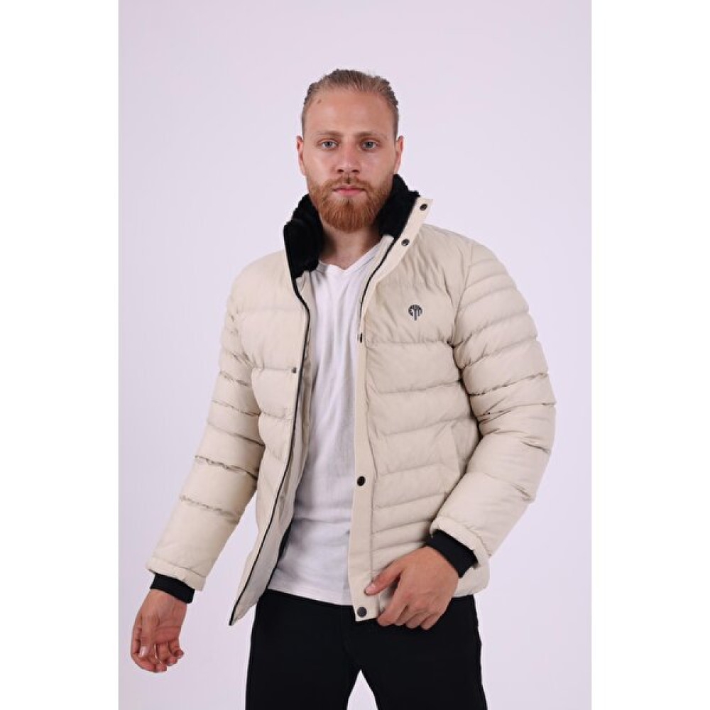 Famoda Erkek Dik Yaka Beyaz Kışlık Mont & Kaban & Parka -FN20020 Erkek Mont Fiyatı