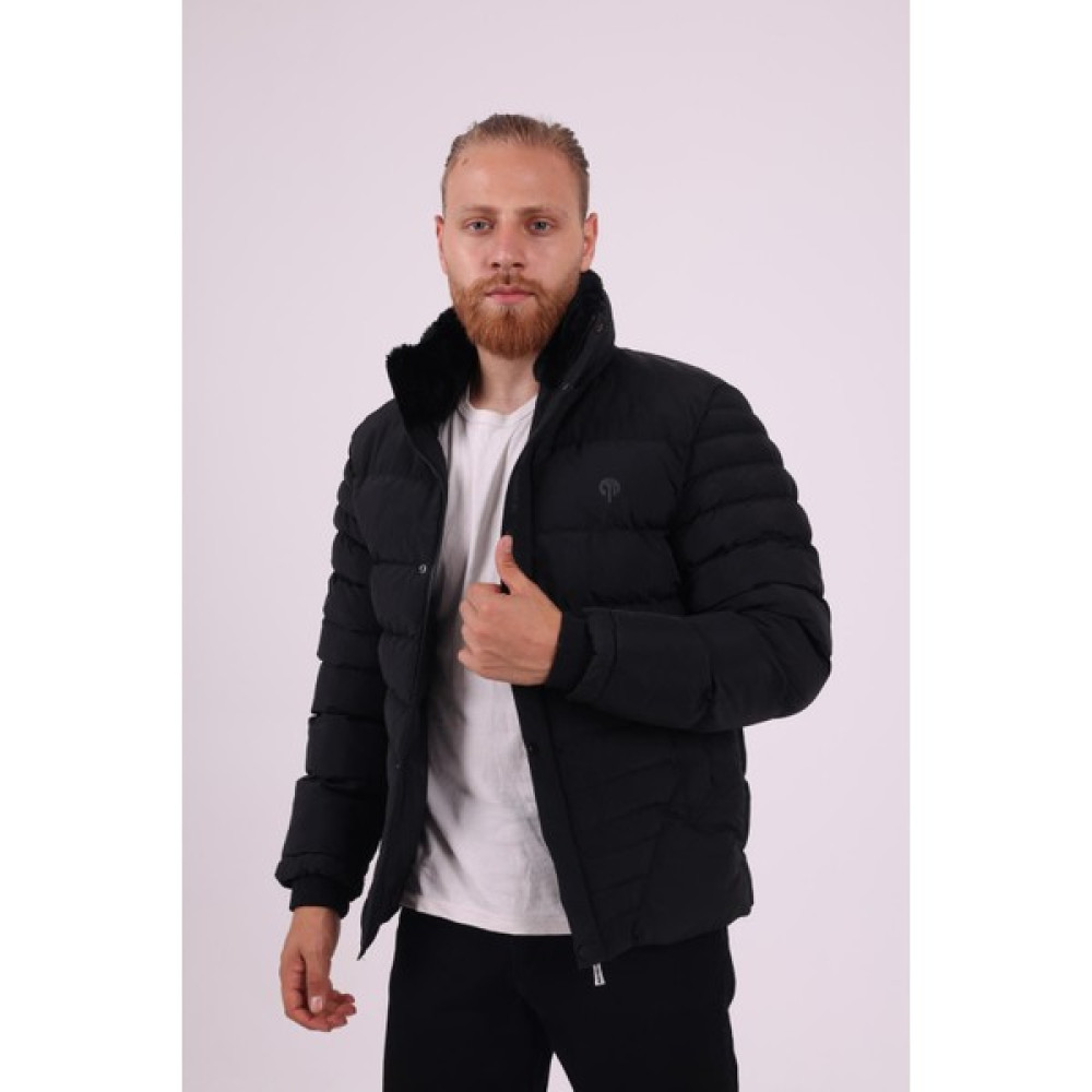 Famoda Erkek Dik Yaka Siyah Kışlık Mont & Kaban & Parka -FN20020 Erkek Mont Fiyatı