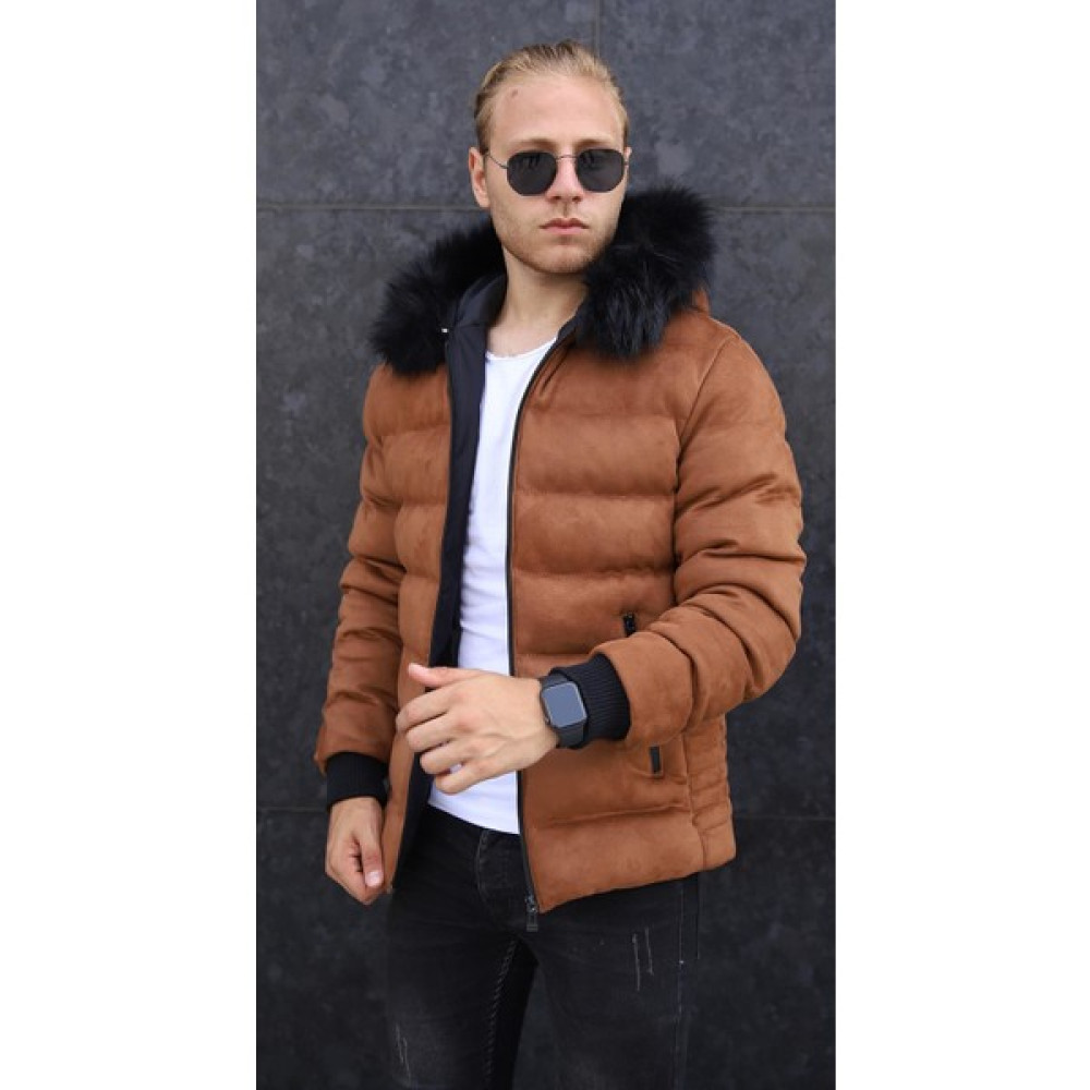 Famoda Erkek Taba Kapüşonlu Süet Slim Fit Fermuarlı Mont Erkek Mont Fiyatı