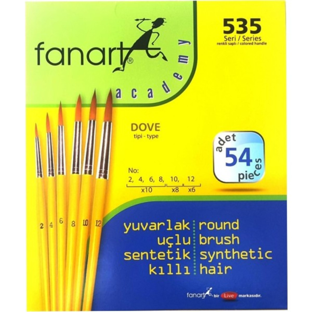 Fanart Academy Seri 535C Sentetik Kıl Yuvarlak Fırça Seti NO:2-4-6-8-1012 54 Lü (7535C.S2) Oto Boyaları Fiyatı
