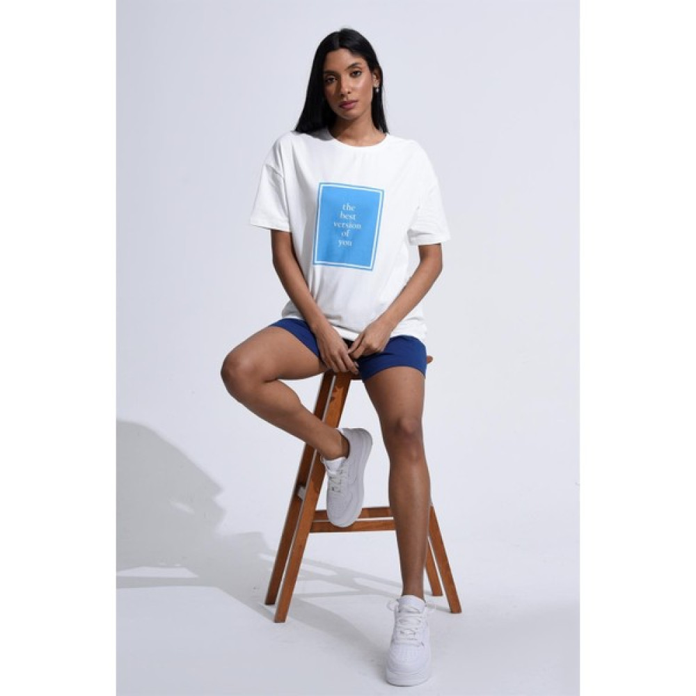 Fancy Kadın Bisiklet Yaka Baskı Detaylı Regular Beyaz Tişört Bayan T-shirt Fiyatı