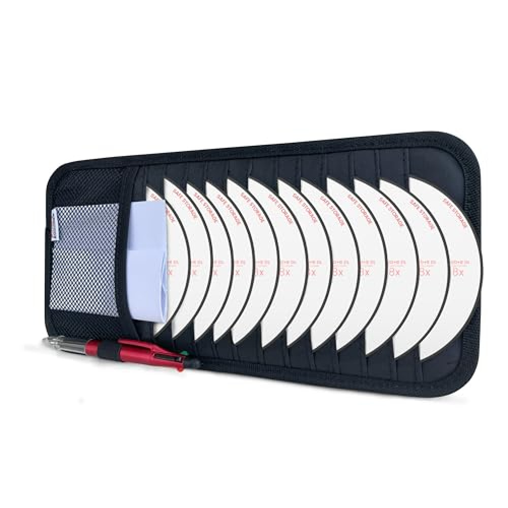 Fancy Mobility CD Case Holder for Car - Sun Visor Organizer for 12 CD’s/Dvd’s, 1 Mesh Pocket & 1 Horizontal Pen Holder - Safe, Ergonomic Design (Black)