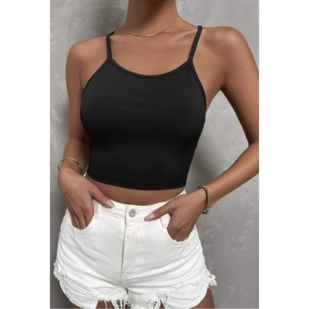 Fancy&Dancy Kadın Kaşkorse Şık Büstiyer - Ribana Kumaş Bağlama Detaylı Crop Üst - 50900 Bluz Fiyatı