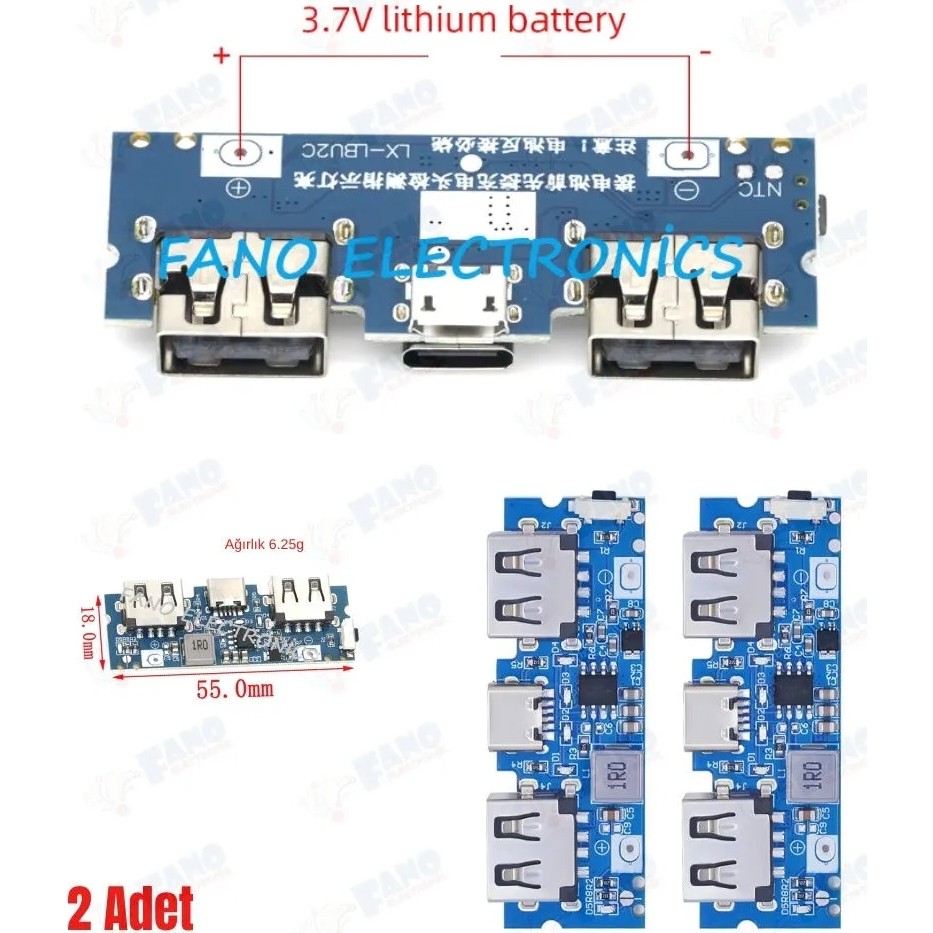 Fano (2 ADET) Type-c Şarj portu Çift usb şarj bankası Güç kartı Güçlendirici modül 2.4A Mobil güç kaynağı 5V - 1 Adet Bilgisayar Çevirici ve Adaptörü Fiyatı