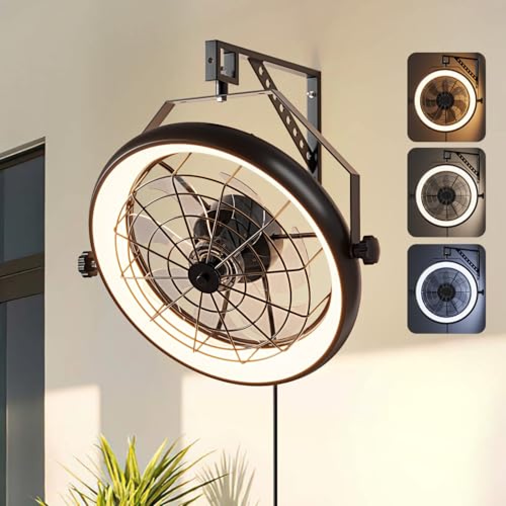Fansconce Wall Mounted Fan with Lights, 23” Wall Mount Fan with Remote, 6 Speeds Plug in Wall Fan, Reversible, 3CCT, Dimmable, Noiseless, 360°Adjustable Tilt for Workshop, Patio, Home Fans Fiyatı