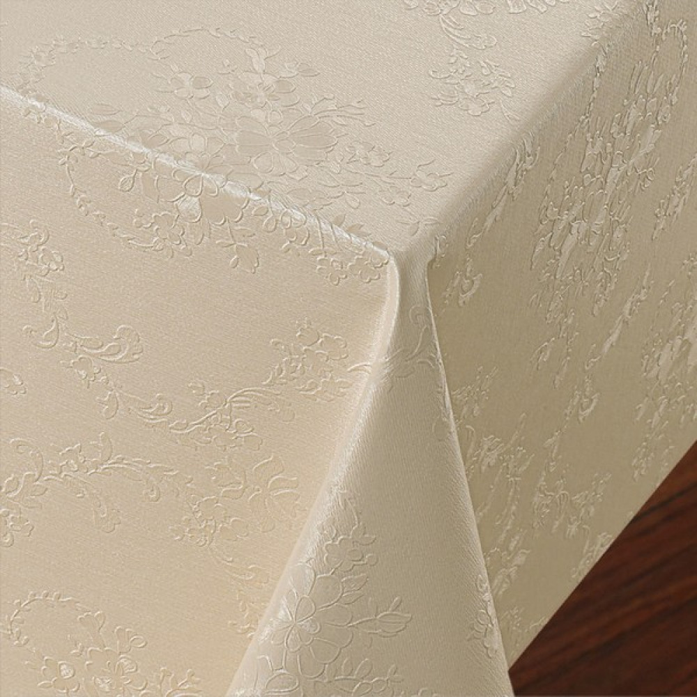 Fantastik Elyaf Astarlı Pvc Masa Örtüsü Silinebilir Sıvı Geçirmez Leke Tutmaz Çiçekli Kabartma Desenli Bej - 100 x 140 cm Masa Örtüsü Fiyatı