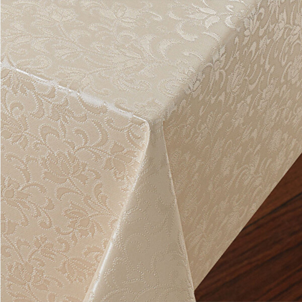 Fantastik Elyaf Astarlı Pvc Masa Örtüsü Silinebilir Sıvı Geçirmez Leke Tutmaz Çiçekli Kabartma Desenli Bej - 140 x 140 cm Masa Örtüsü Fiyatı