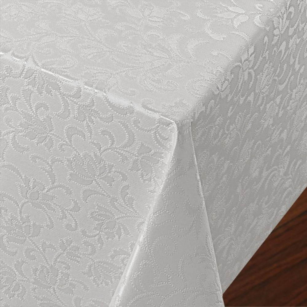 Fantastik Elyaf Astarlı Pvc Masa Örtüsü Silinebilir Sıvı Geçirmez Leke Tutmaz Çiçekli Kabartma Desenli Beyaz - 140 x 140 cm Masa Örtüsü Fiyatı