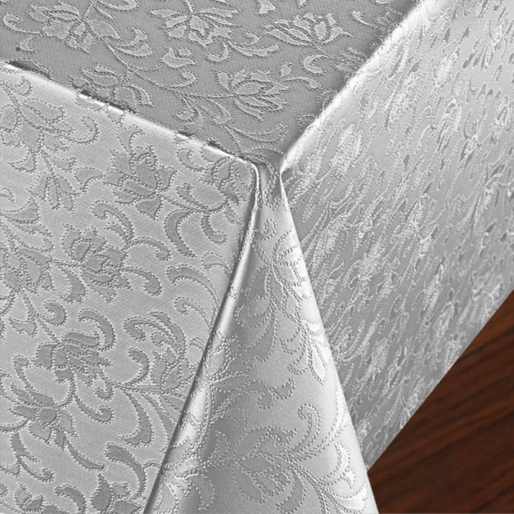 Fantastik Elyaf Astarlı Pvc Masa Örtüsü Silinebilir Sıvı Geçirmez Leke Tutmaz Çiçekli Kabartma Desenli Gümüş Gri - 140 x 180 cm Masa Örtüsü Fiyatı