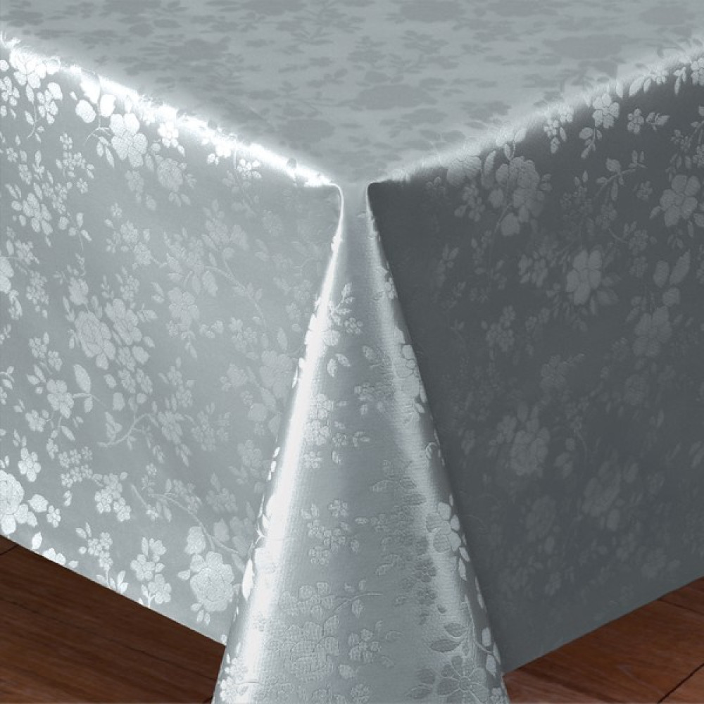 Fantastik Elyaf Astarlı Pvc Masa Örtüsü Silinebilir Sıvı Geçirmez Leke Tutmaz Gül Çiçekli Gümüş Gri - 100 x 140 cm Masa Örtüsü Fiyatı