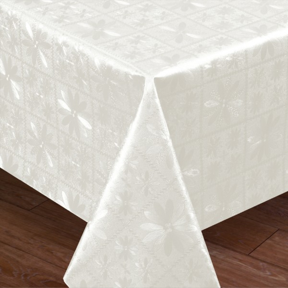 Fantastik Elyaf Astarlı Pvc Masa Örtüsü Silinebilir Sıvı Geçirmez Leke Tutmaz Papatyalı Kabartma Desenli Beyaz - 140 x 140 cm Masa Örtüsü Fiyatı