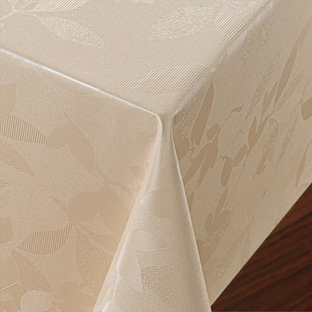 Fantastik Elyaf Astarlı Pvc Masa Örtüsü Silinebilir Sıvı Geçirmez Leke Tutmaz Yaprak Kabartma Desenli Bej - 140 x 140 cm Masa Örtüsü Fiyatı