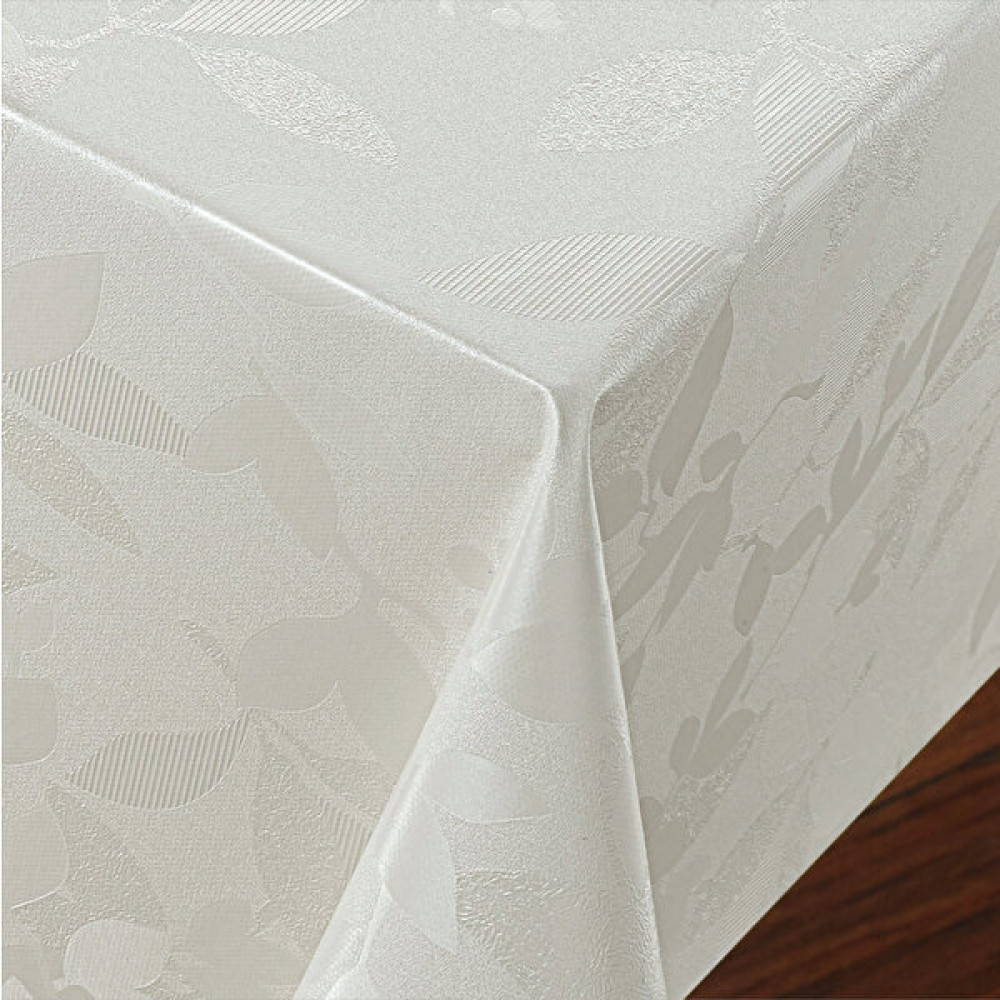 Fantastik Elyaf Astarlı Pvc Masa Örtüsü Silinebilir Sıvı Geçirmez Leke Tutmaz Yaprak Kabartma Desenli Beyaz - 140 x 140 cm Masa Örtüsü Fiyatı