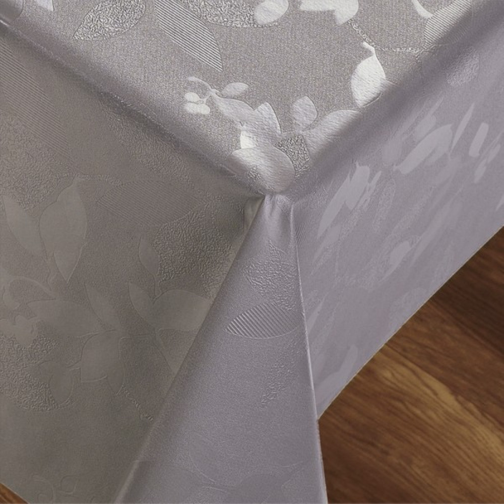 Fantastik Elyaf Astarlı Pvc Masa Örtüsü Silinebilir Sıvı Geçirmez Leke Tutmaz Yaprak Kabartma Desenli Gümüş Gri - 100 x 140 cm Masa Örtüsü Fiyatı