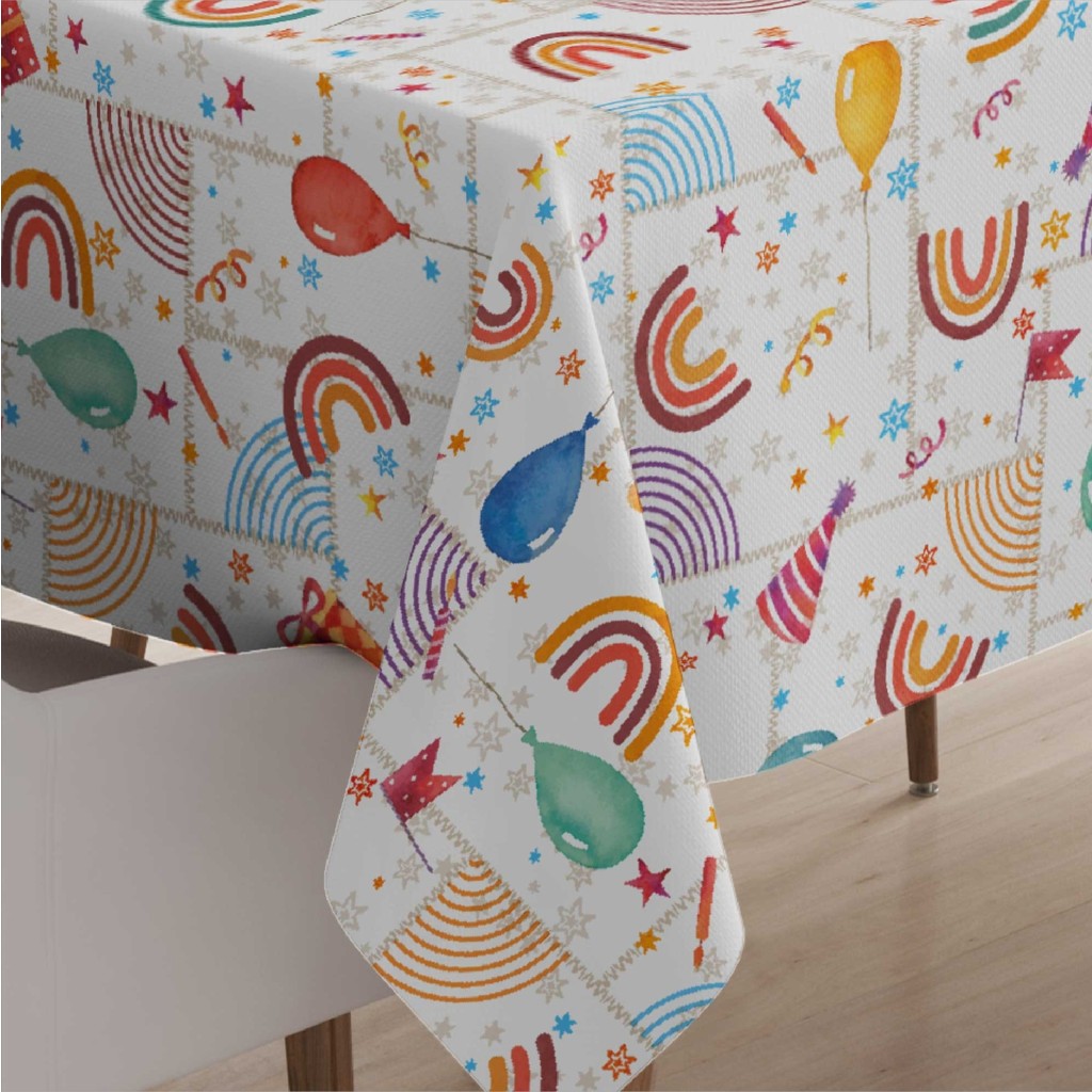 Fantastik Masa Örtüsü Elyaf Astarlı Muşamba 140x200cm Pvc Silinebilir Sıvı Geçirmez Leke Tutmaz Parti Desenli - 140 x 200 cm - Renkli Masa Örtüsü Fiyatı