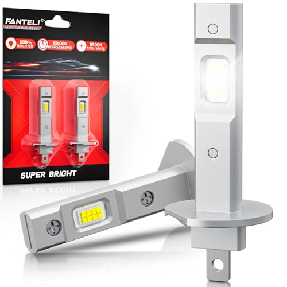 FANTELI H1 LED Bulb Interior Light, 34000LM 800% Brighter 1:1 Size Backup H1 Bulb, Plug and Play 6000K Cool White, IP68 Waterproof, Pack of 2, Dome Map Door License Plate Lights