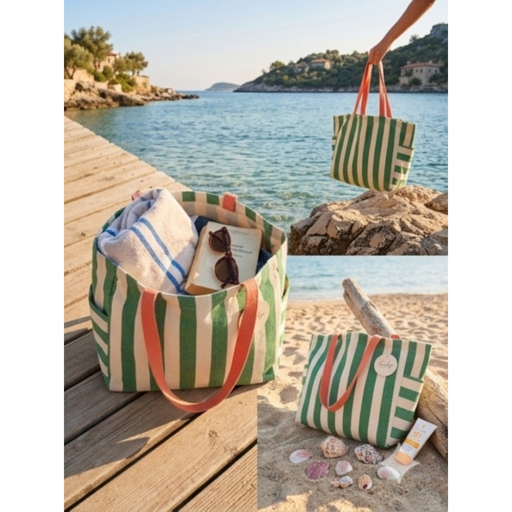 Faralya Life %70 Pamuk %30 Polyester Kalın Çizgili 2 Cepli 54*40-60 Ölçülerinde Kullanışlı Çok Amaçlı Plaj Çantası,kadın Çanta,omuz Çantası,günlük ... Bayan Plaj Çantası Fiyatı